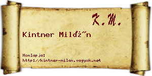Kintner Milán névjegykártya
